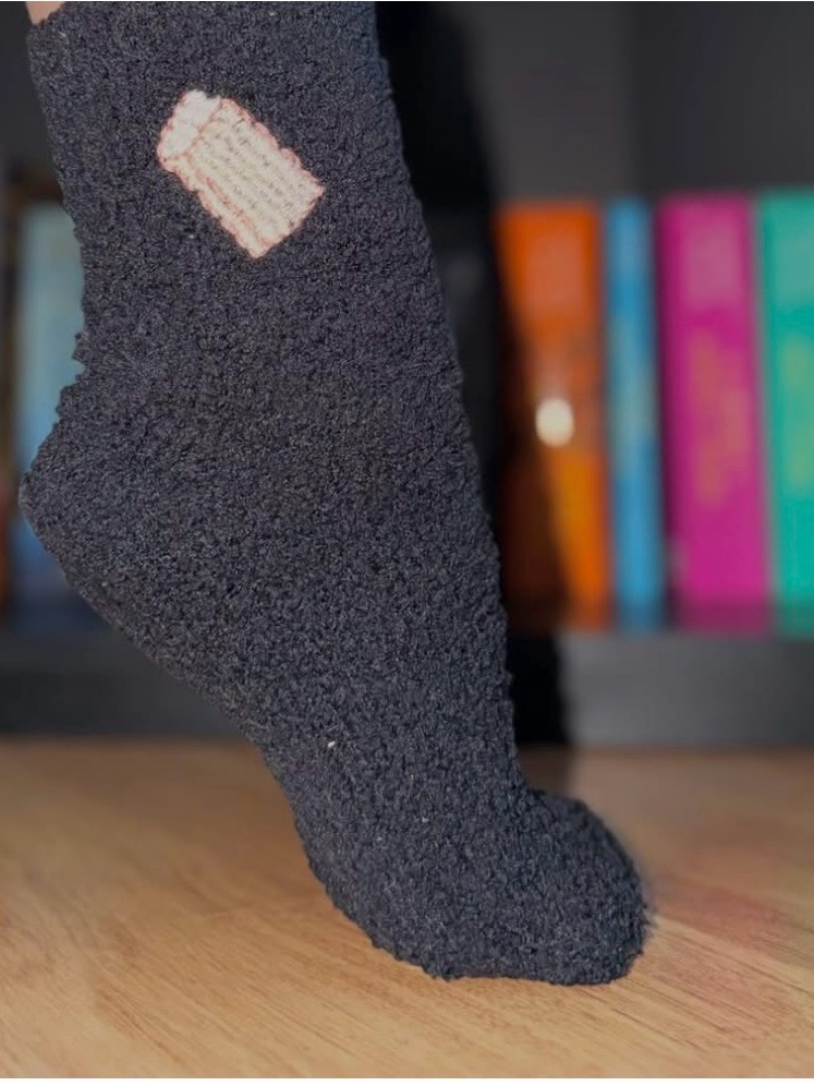 Cozy Black Women’s Fuzzy Socks - Packable Comfort- With Design Is Hand Stitched